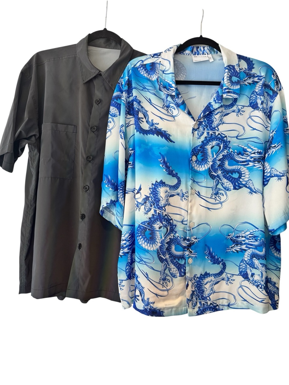 Pair of men's fun FESTIVAL/Party shirts! Blue & White Dragon Print & Iridescent
